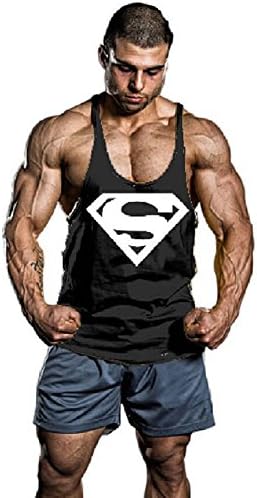 Men's BodyBuilding Superman S Logo Tank Top Stringer Gym Shirt (Large, Black)