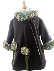NWT Corky and Company Girls Winter Coat Brown Wooly Fringe Swing Wrap