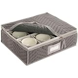 China Cup Storage Chest - Deluxe Quilted Microfiber (Light Gray) (13.5H x 15.5W x 5D)