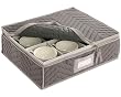 China Cup Storage Chest - Deluxe Quilted Microfiber (Light Gray) (13"H x 15.5"W x 5"D)