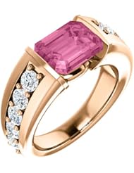 14K Rose Gold 9.00x7.00mm Emerald Cut Chatham Created Pink Sapphire and Diamond Ring -- LIFETIME WARRANTY