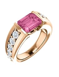 18K Rose Gold 9.00x7.00mm Emerald Cut Chatham Created Pink Sapphire and Diamond Ring -- LIFETIME WARRANTY