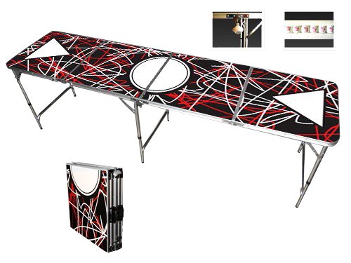 Graffiti Beer Pong Table 8 FEET & Portable - Attached Bottle Opener + 6 Balls