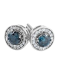 Diamond and Blue Diamond Stud Earrings 1ctw