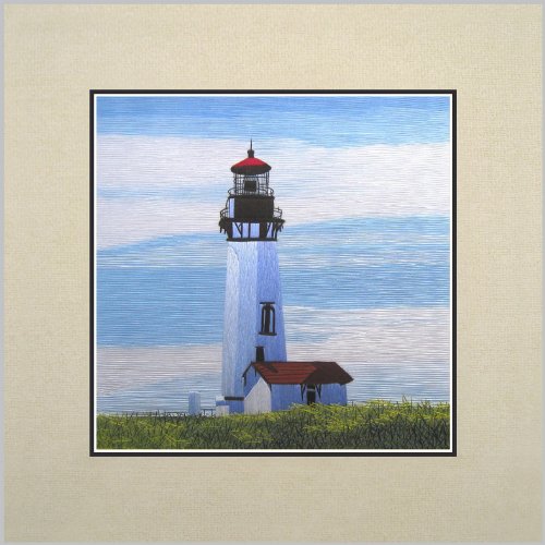 Susho, King Silk Art 100% Handmade Suzhou Silk Embroidery - Lighthouse in Summer - White Mat, No Frame 37114W