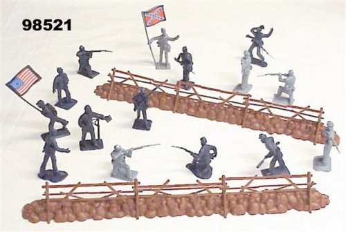 Childrens Toyshop  Toys : 55 Piece CIVIL WAR Gettsyburg Fence, Cannon, Union, & Confederate 52mm Figure 1/32nd Scale Playset