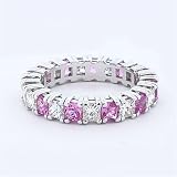 14K White Gold 4.00CT Genuine Diamond and Pink Sapphire Eternity Band Ring( 4.2mm G-H, SI1-2)