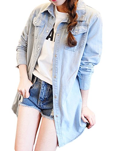 [CASA ROSADA] デニムシャツ シャツ  ロング丈 ライトブルー オリジナルブレスレットセット