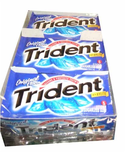 Trident Original Flavor Chewing Gum with Xylitol 18  5-stick Paks Sugarless Gum by Cadbury Adams