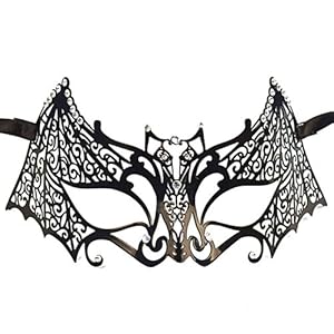 Coxeer® Black Laser Cut Venetian Mardi Gras Masquerade Mask with Diamonds (Black 3)