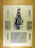 1884 LADIES FASHION DRESS HAT CORSAGE FRENCH PRINT