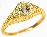 14k Yellow Gold Antique Style Filigree .30ct Moissanite Ring