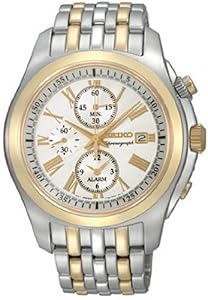 Men's Chronograph Alarm Light Silver Dial Two Tone Tone Stainless Steel