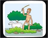 Decorated Mouse Pad with man, stick, stones, Aborigine, grass, sheep, grazing, Australia, shepherd, animal