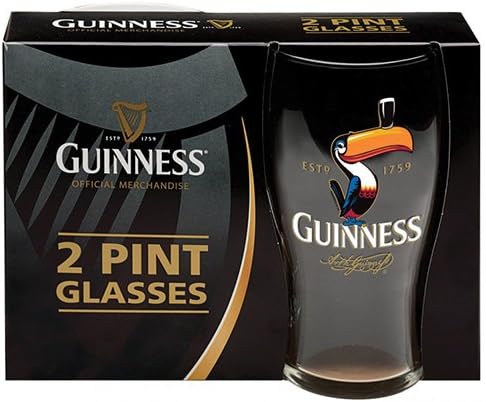 Guinness Glassware Pack - Guinness Toucan 20oz Pint Glass 2Pack w/6 Pk Guinness Coasters
