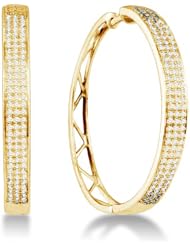10K White Gold Micro Pave Set Round Diamond Hoop Earrings - (4/5 cttw)