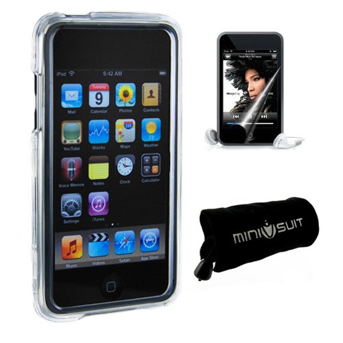 iPod Touch 3rd Generation 3G clear crystal hard snap on case with 3rd Gen screen protector and Mp4 pouch