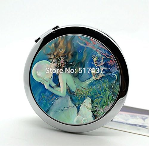 easyLife Photo Mirror Mermaid Holding A Pearl Compact Mirror Art Deco Victorian Pocket Mirror Small Cosmetic Mirror
