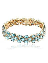 18k Gold Over Sterling Silver Round-Cut Blue Topaz Triple Row Bracelet