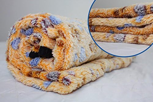 Foxy Loves Warm Pet Dog and Cat Soft Fleece Blanket for Bed Couch and Car with Paw Print in Camel color