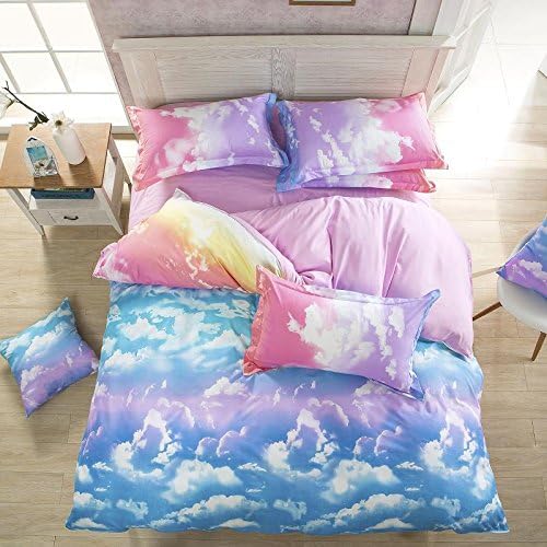 MIFE TEXTILE Comfortable Cotton Clouds Printing Bedding Sets(1 bed sheet, 1 duvet cover and 2 pillow cases)TWIN/Full/Queen/King Size (Full)