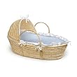 Badger Basket Company Natural Baby Moses Basket with Hood - Blue Gingham Bedding