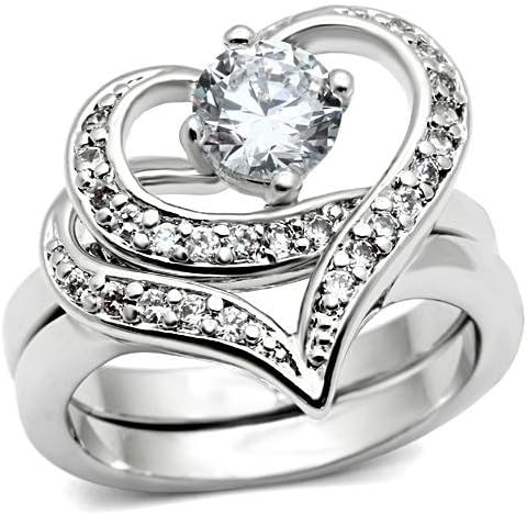 Women's Stunningly Beautiful 2pc Silver Cubic Zirconia Heart Ring, Choose Your Size (Size 6)