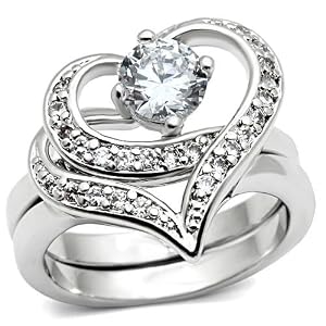 Heart shaped wedding rings bridal set