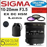 Sigma 10-20mm F3.5 EX DC HSM Wide Angle Zoom Lens for Nikon Digital SLR Cameras + 3 Piece Filter Kit with Case + Lens Case + Celltime 5 Year Warranty