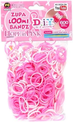 LOOM BANDS - Pink & White - 600ct HOPE Breast Cancer Awareness Bands w/ Clips & Tool
