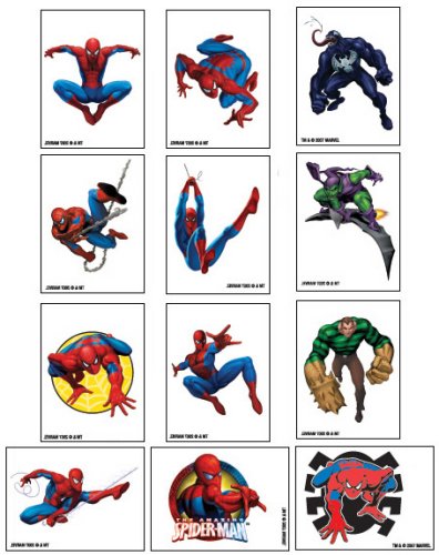 Childrens Toyshop  Toys : Spiderman Temporary Tattoo Set -- Compete Set of 12. Vending Machine Toys