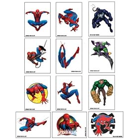 Spiderman Temporary Tattoo Set -- Compete Set of 12. Vending Machine Toys