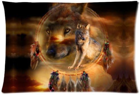 Buythecase Unique Fashion Pillowcase Design Wolf Dreamcatcher Dream Catcher (2) Size 20 X 30 inch custom pillow cases(two sides print Satin fabric)