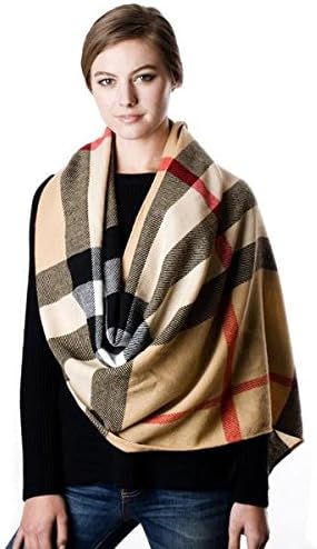 Women's Check Pattern Fringe Fashion Winter Warm Scarf - Shade Camel