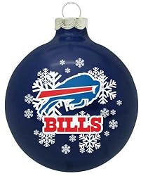 BUFFALO BILLS (2 5/8" In Diameter) Glass Logo CHRISTMAS ORNAMENT (Snowflake Design)