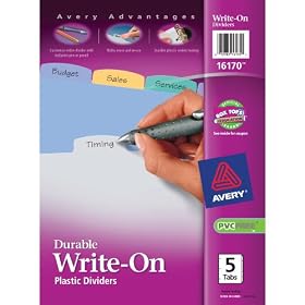 Avery® 16170, Translucent Durable Write On Reference Dividers, 8-1/2 x 11, 5 Tab Set