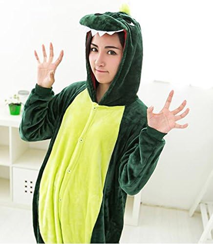 Adults Cartoon COSPLAY Costume Onesie Including Slippers (C Suitable for 168-176cm, Green dinosaur)