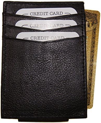 Improving Lifestyles® Leather Black Magnetic Money Clip Credit Card Black FREE Organza Gift Bag SUN2792CFBK