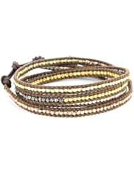 Chan Luu Plated Sterling Silver and Brown Leather Wrap Bracelet, 32"