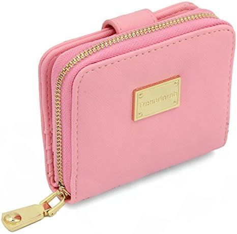 Glamdaisy Women's Leather Name Card Wallet with Zipper Pocket (Pink)