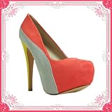 Women’s Qupid Coral Suede Colorblock Stiletto High Heel Pumps (Penelope44x)