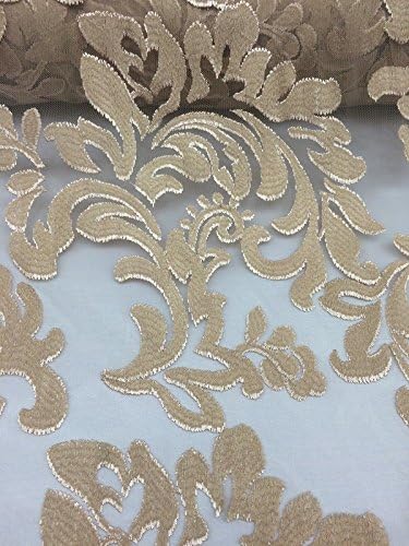 Gold Royalty Pattern High End Stitch With Mesh Stretch Lace Fabric By The Yard