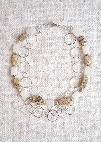 The Ariana - Handmade Jewelry - Sterling Silver Necklace designed with Natural Coral &amp; Hand Cut Italian Onyx Gemstones. - Handcrafted Designer Jewelry