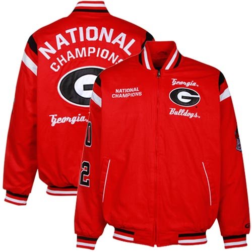 Georgia Bulldogs Red NCAA Division 1 Football 2X National Champions Commemorative Full Zip Twill Jacket (X-Large)