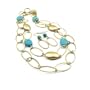 Goldtone Turquoise Stone Large Link Necklace Earring Set Fashion Jewelry
