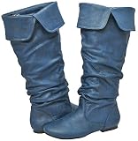 Qupid Neo-100Xx Blue Crinkle Fashion Boots