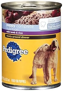 PEDIGREE Meaty Ground Dinner Puppy Complete Lamb and Rice Canned Dog Food 13.2 Ounces (Pack of 24)
