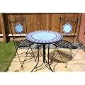 3 PIECE MOSAIC BISTRO GARDEN FURNITURE PATIO SET WITH ROUND TABLE & 2 CHAIRS - BLUE