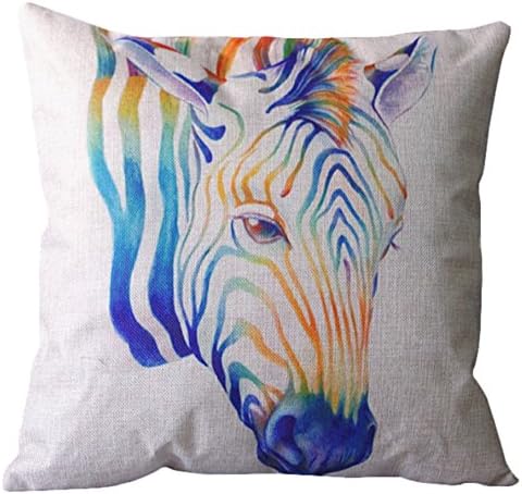 Retro Cotton Linen Square Animal Series Colorful Painting Cartoon Style Throw Pillow Case Pillowcase Decor Cushion Covers 18 X 18 Inch (Zebra)