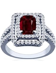 18K White Gold Cushion Cut Ruby Ring With Sidestones